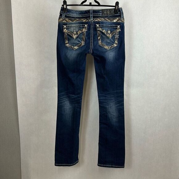 Miss Me Mid-Rise Slim Boot Cut Jeans Sz 27 Denim 33" Inseam Western Cowgirl - Picture 4 of 11